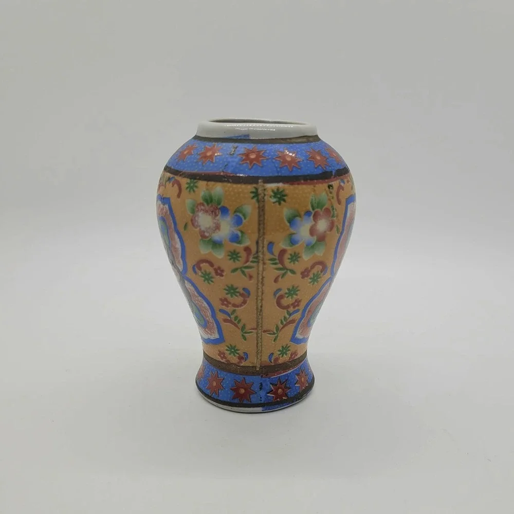Vintage Miniature Chinese Porcelain Bud Vase Hand Painted Floral Design 4